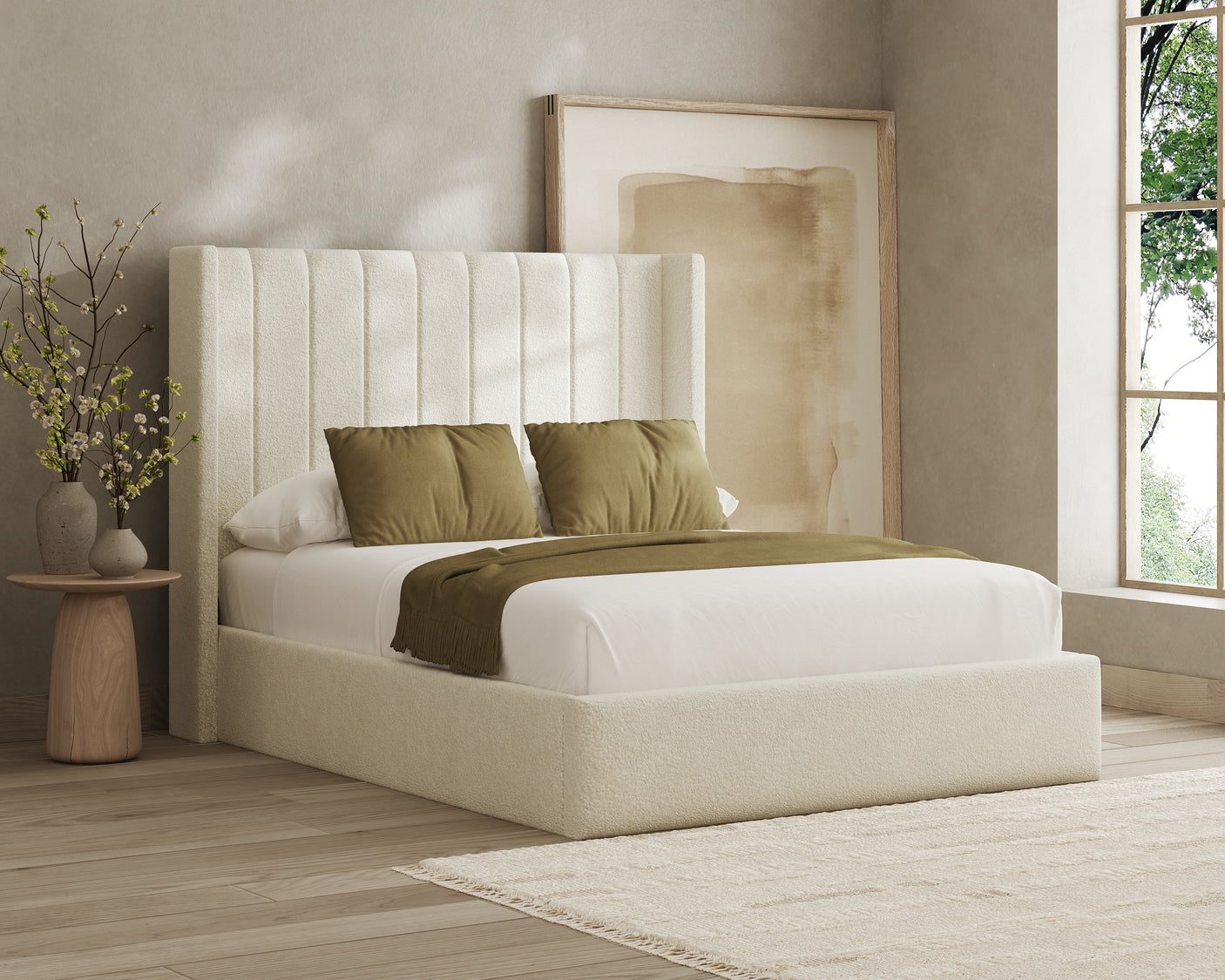 Riley Boucle Wingback Bed Frame