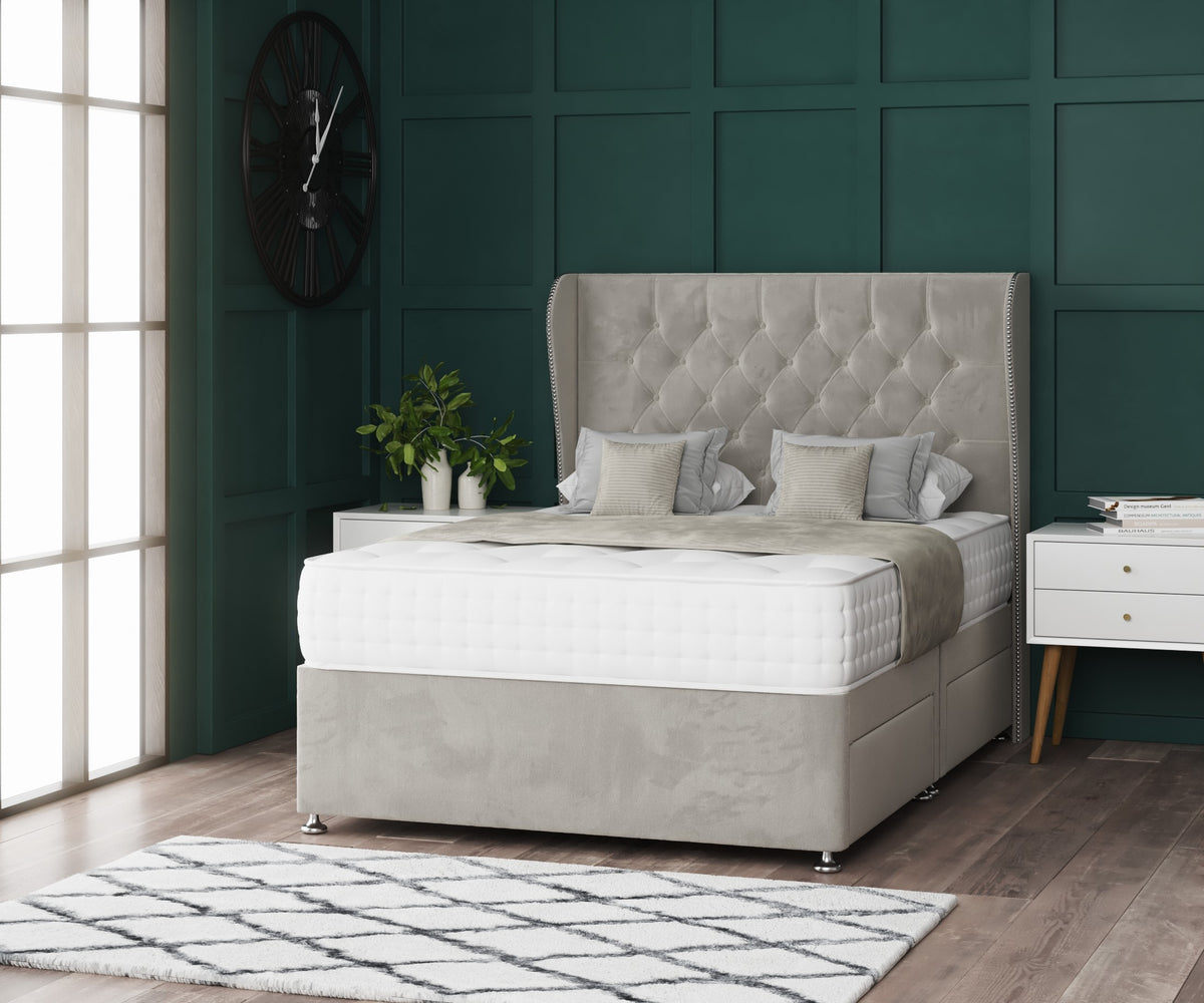 Chesterfield Curved Wing Divan Bed Set With Mattress Options