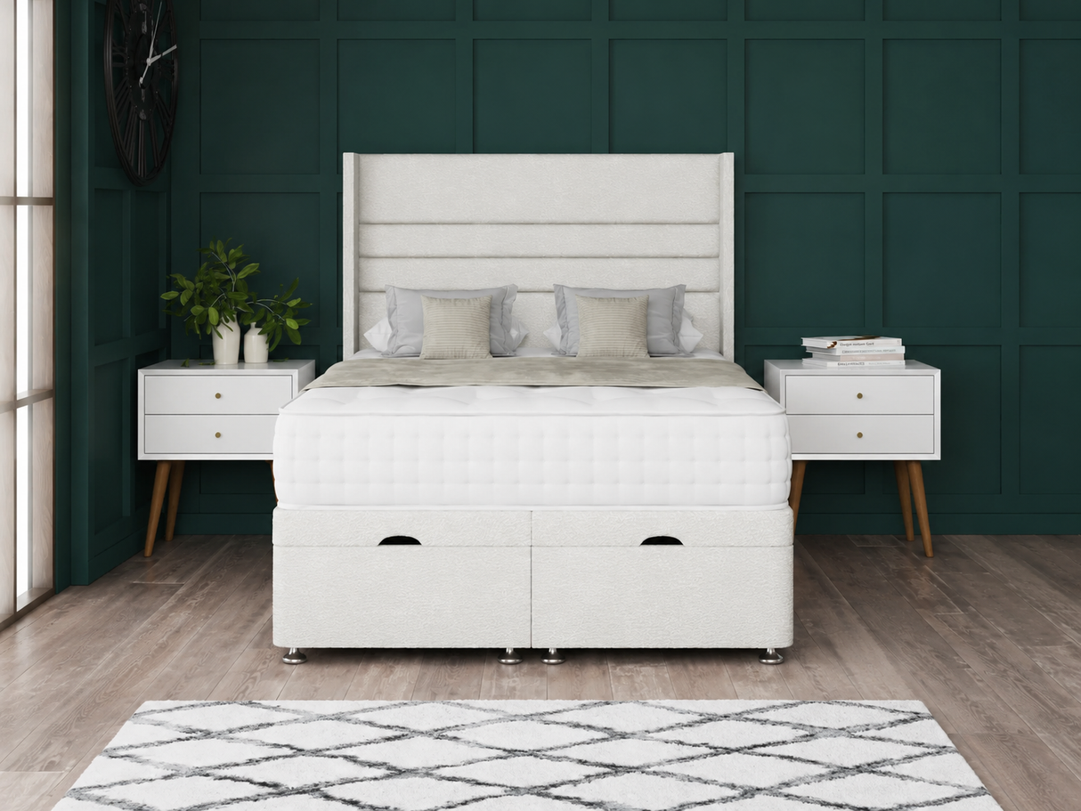 Paris Ottoman Storage Divan Bed With Floor Standing Wing Headboard