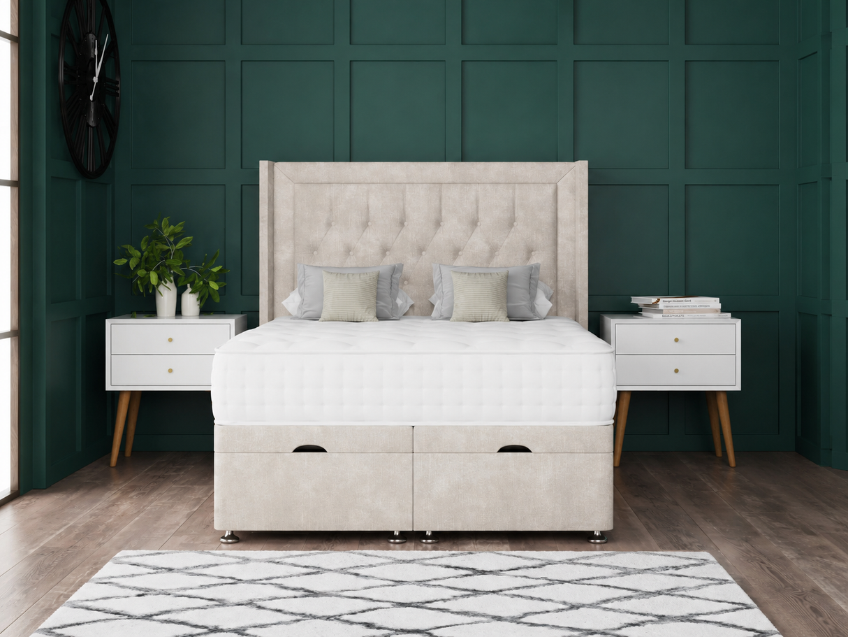 Miami Ottoman Storage Divan Bed With Floor Standing Wing Headboard