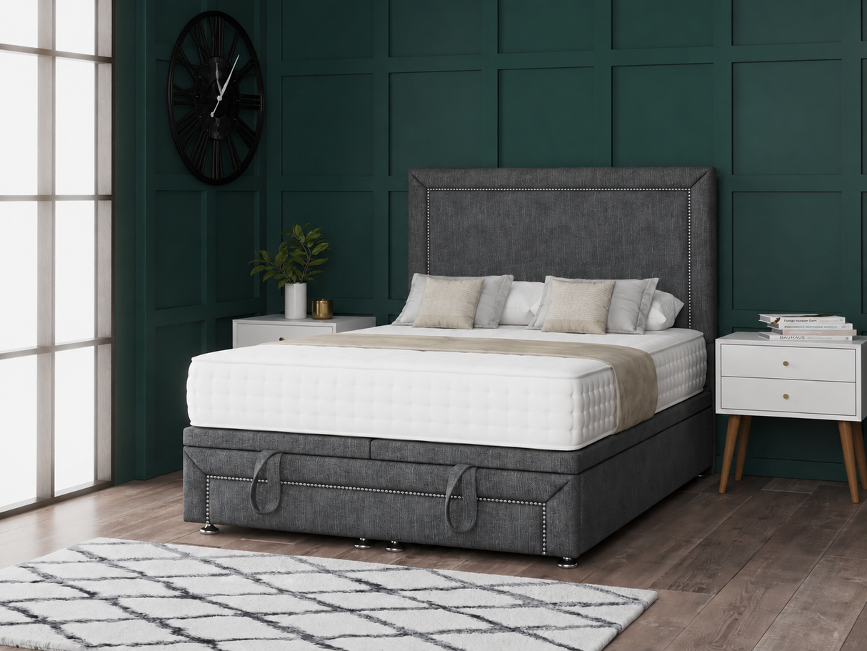 Hannah Beading Ottoman Storage Divan Bed With Headboard And Footboard