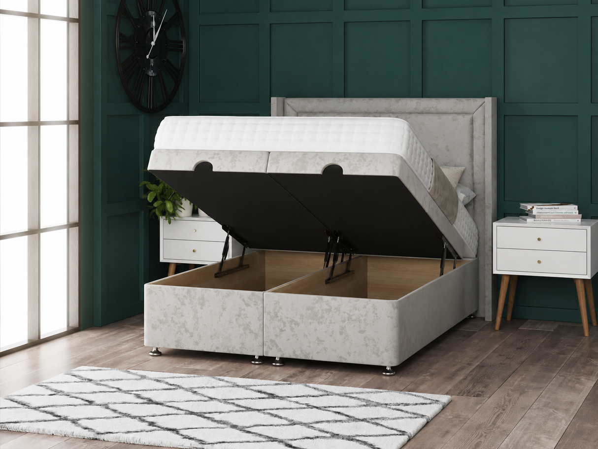 Hannah Ottoman Storage Divan Bed With Floor Standing Wing Headboard