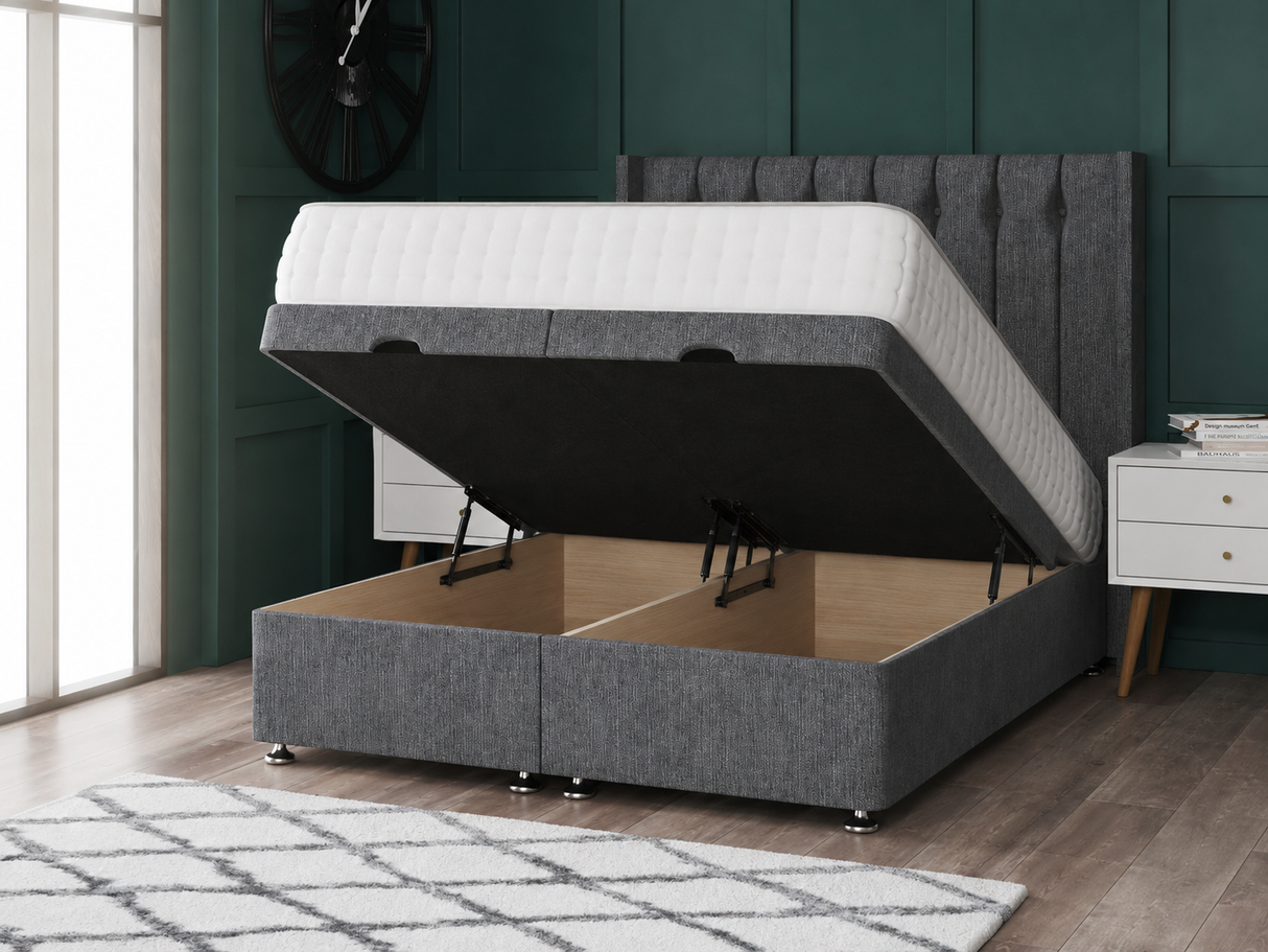 Florence Ottoman Storage Divan Bed With Floor Standing Wing Headboard