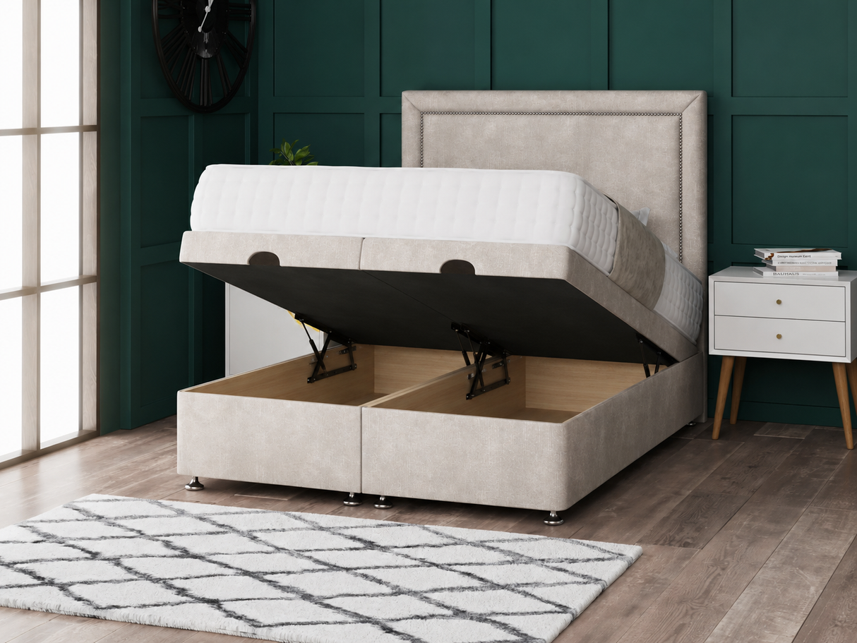 Hannah Beading Ottoman Storage Divan Bed With Headboard