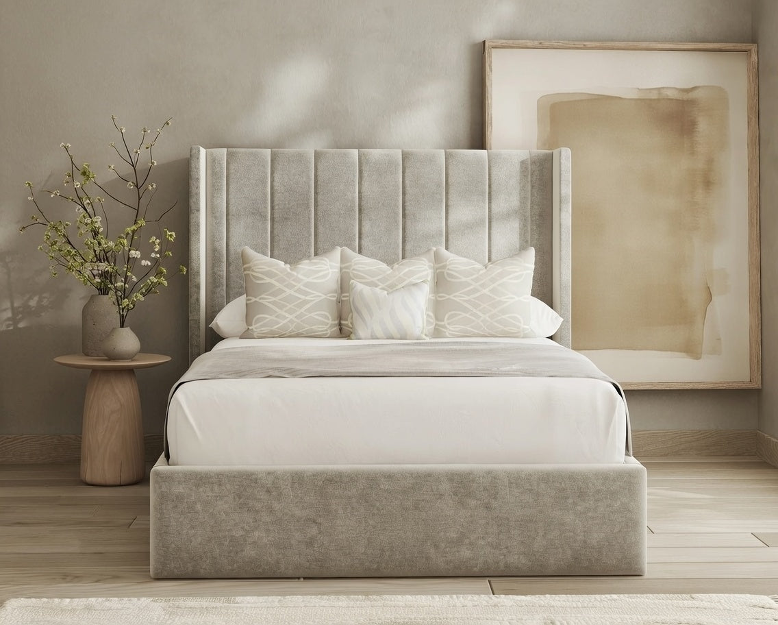 Rosemary Velvet Wingback Bed Frame