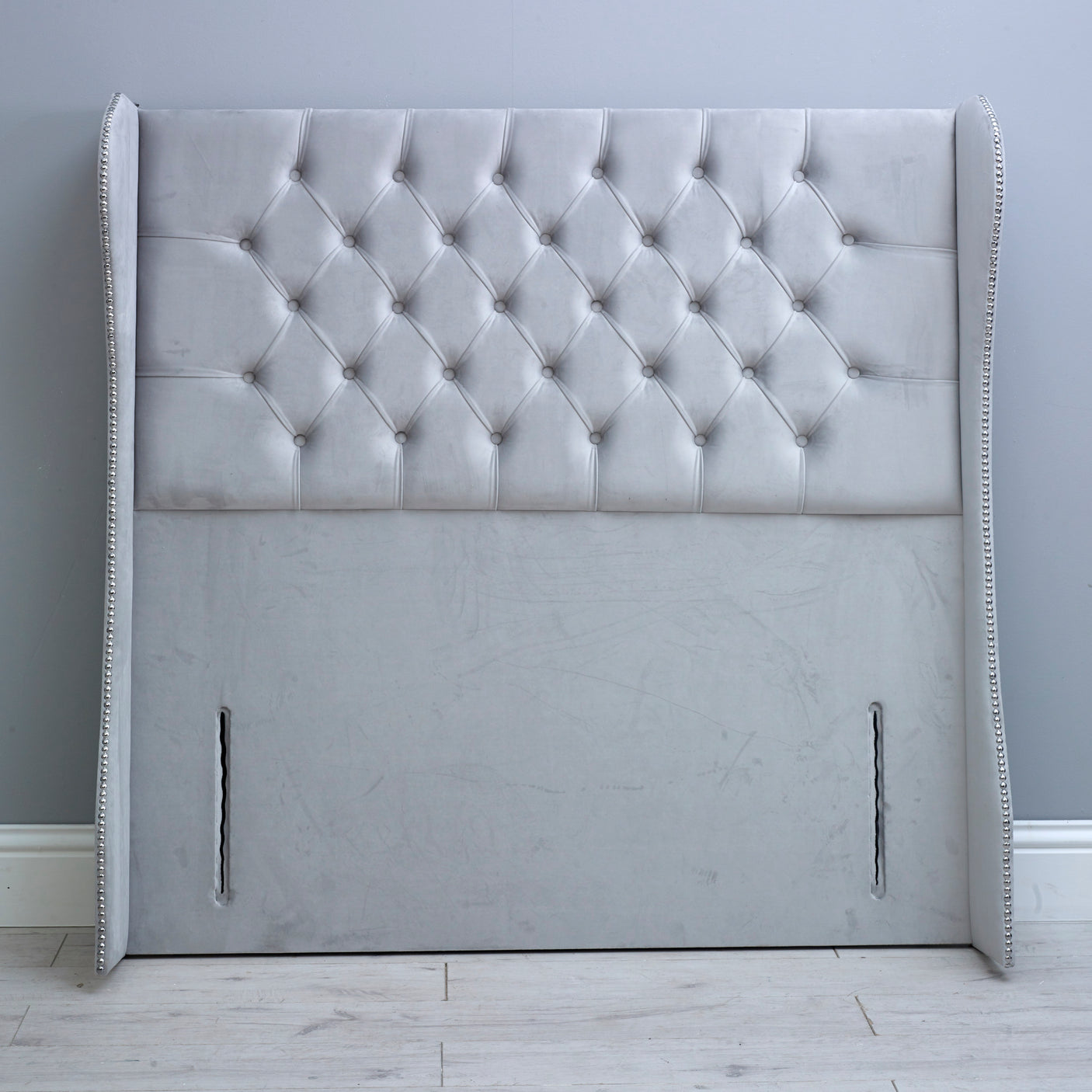Chesterfield Curved Wing Floor Standing Headboard 54"