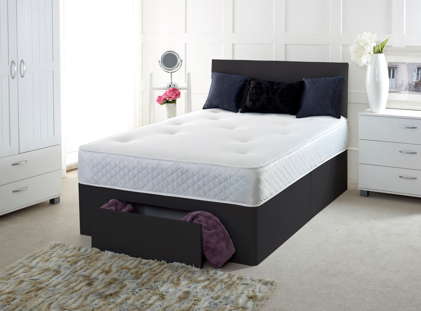 Plain Cassie Divan Bed Set With Memory Sprung Mattress And Headboard