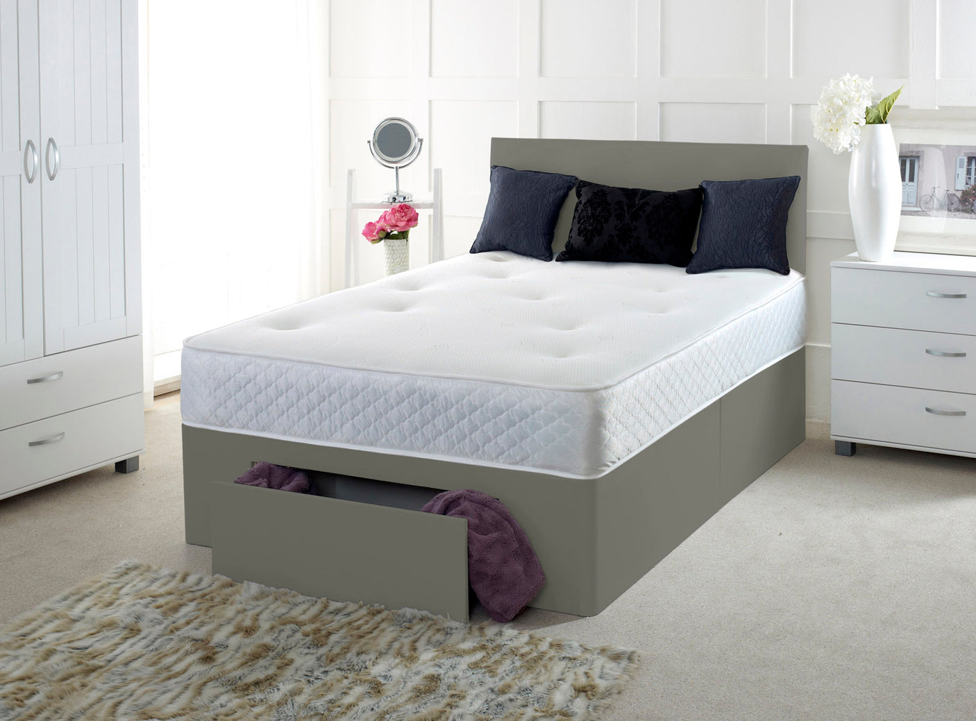 Plain Cassie Divan Bed Set With Memory Sprung Mattress And Headboard