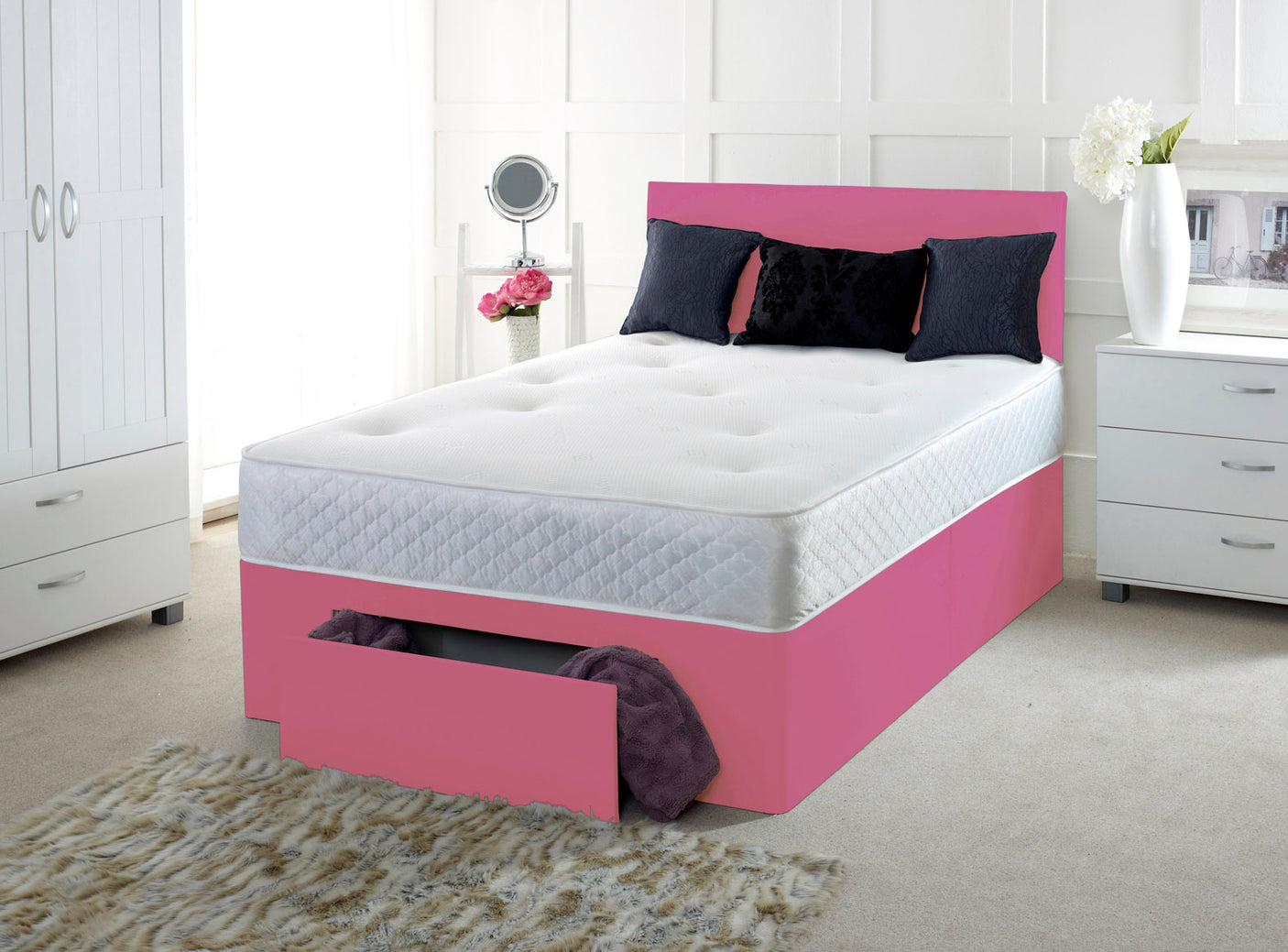 Plain Cassie Divan Bed Set With Memory Sprung Mattress And Headboard