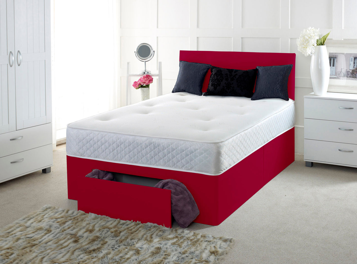 Plain Cassie Divan Bed Set With Memory Sprung Mattress And Headboard