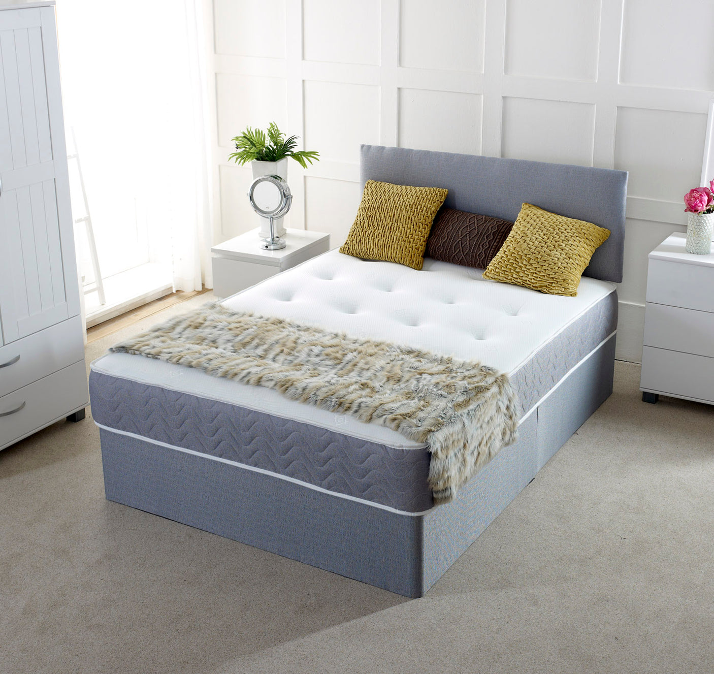 Plain Cassie Divan Bed Set With Memory Sprung Mattress And Headboard
