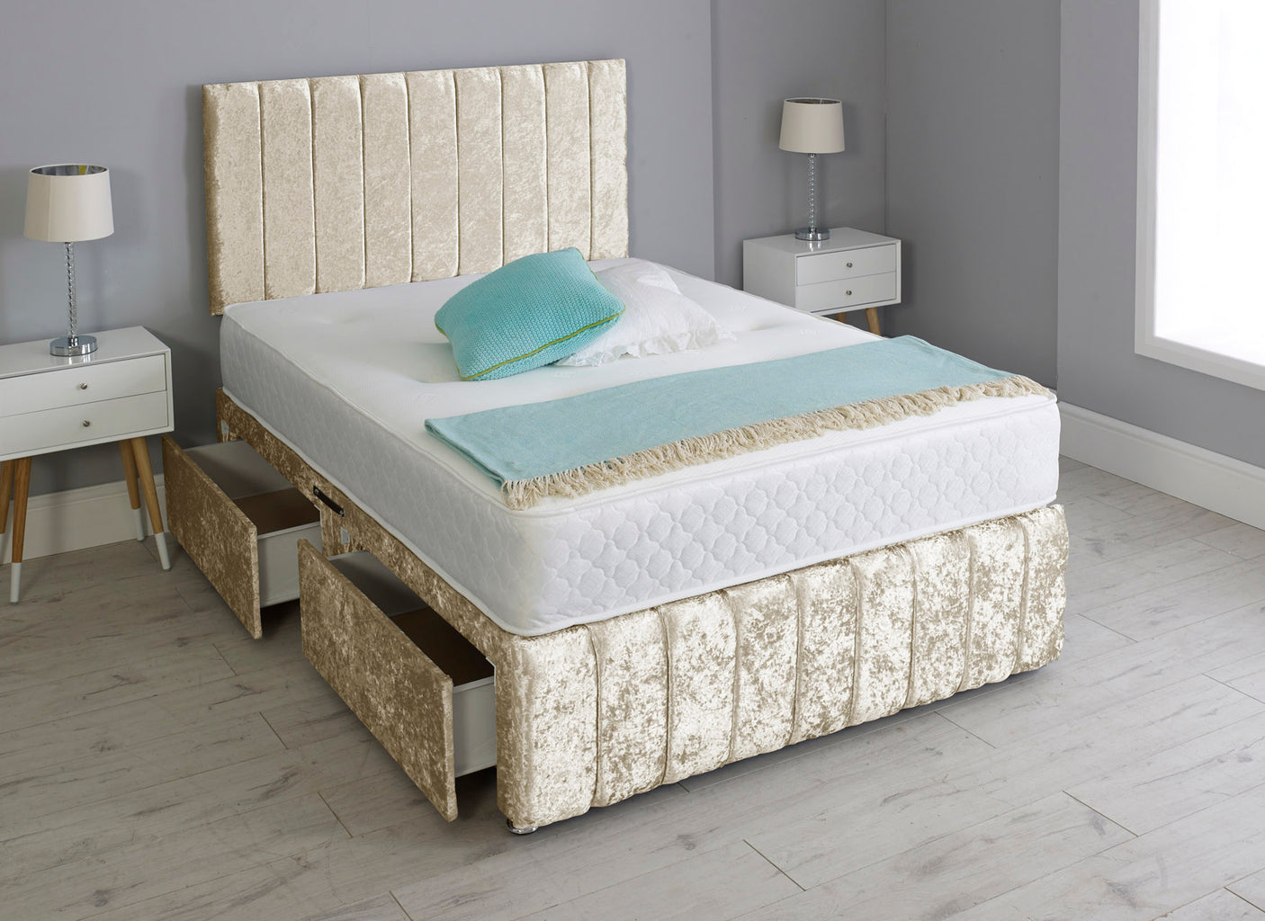 Linear Divan Bed With Footboard And Memory Orthopaedic Mattress