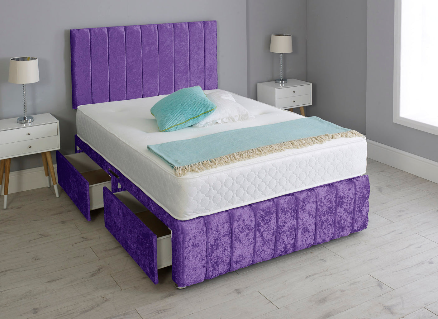 Linear Divan Bed With Footboard And Memory Orthopaedic Mattress
