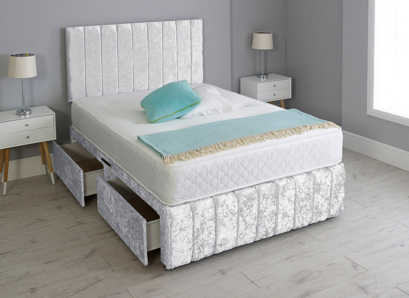 Linear Divan Bed With Footboard And Memory Orthopaedic Mattress