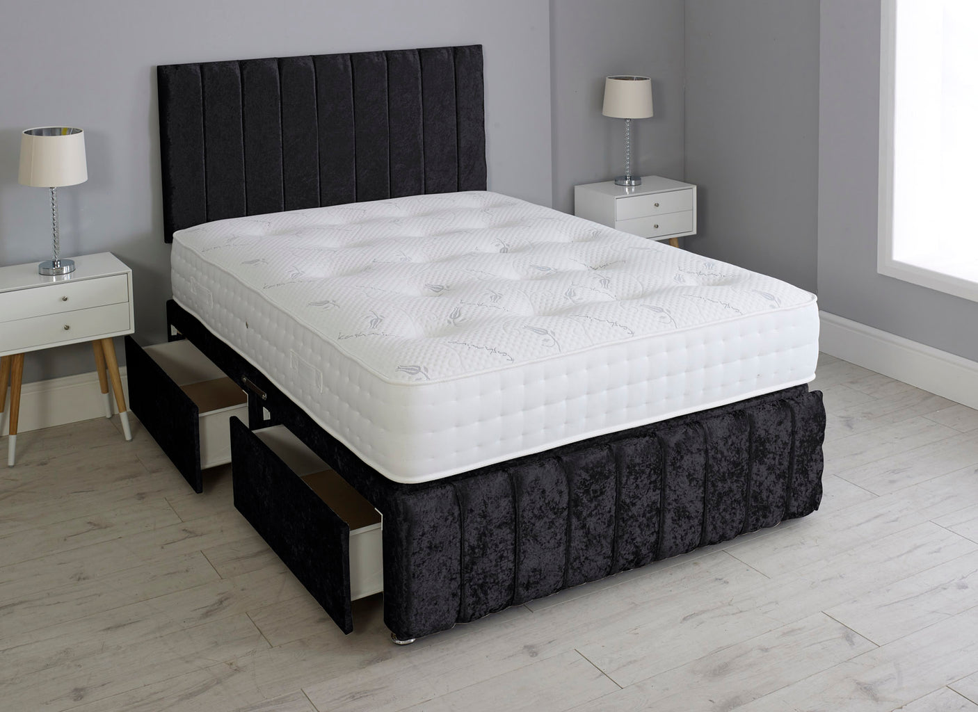 Linear Divan Bed Set With Footboard And Pocket Mattress And Headboard