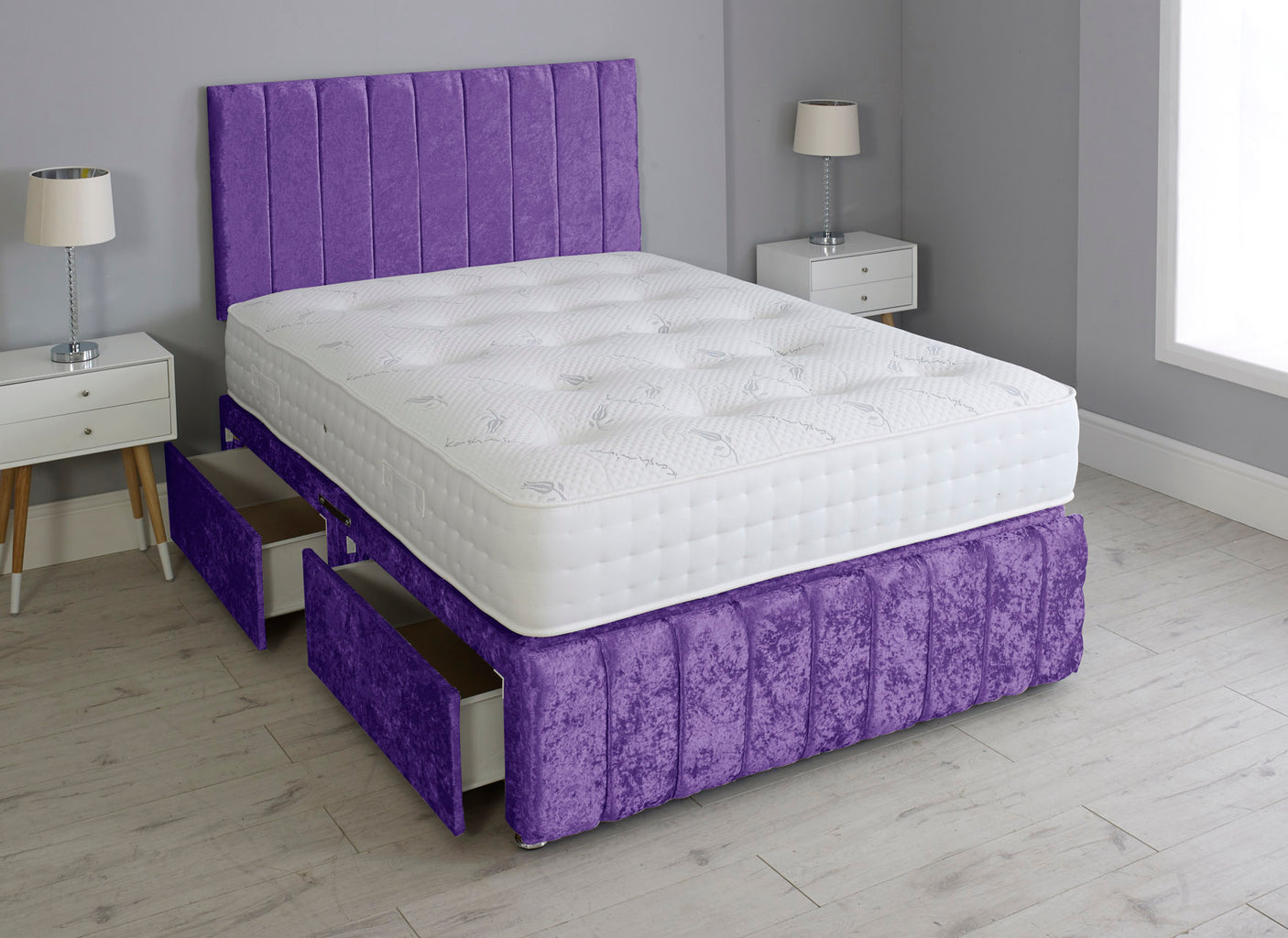 Linear Divan Bed Set With Footboard And Pocket Mattress And Headboard