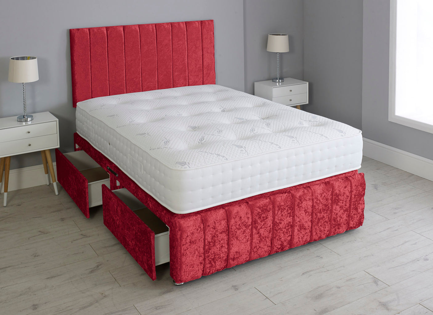 Linear Divan Bed Set With Footboard And Pocket Mattress And Headboard
