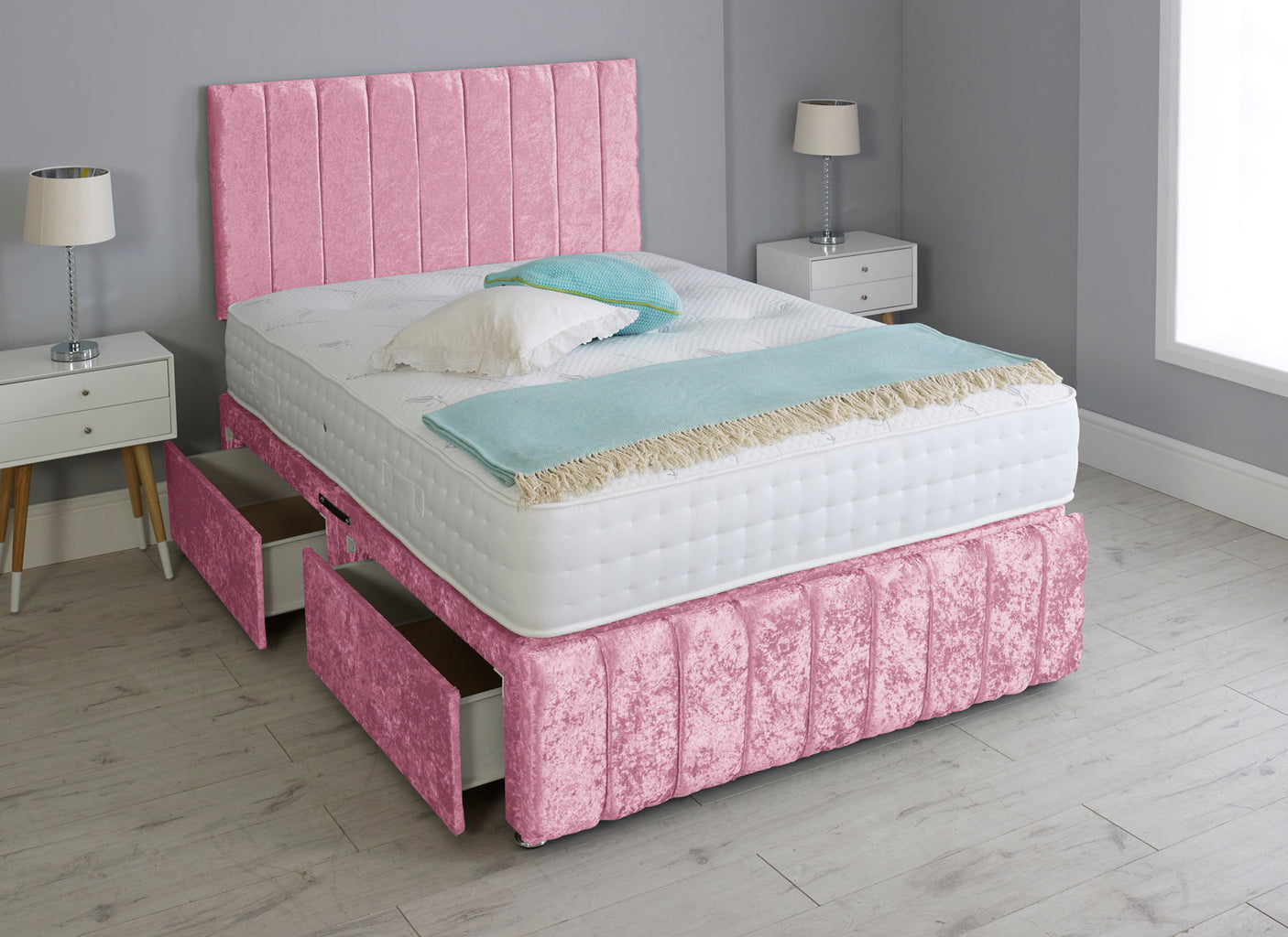 Linear Divan Bed Set With Footboard And Pocket Memory Mattress And Headboard