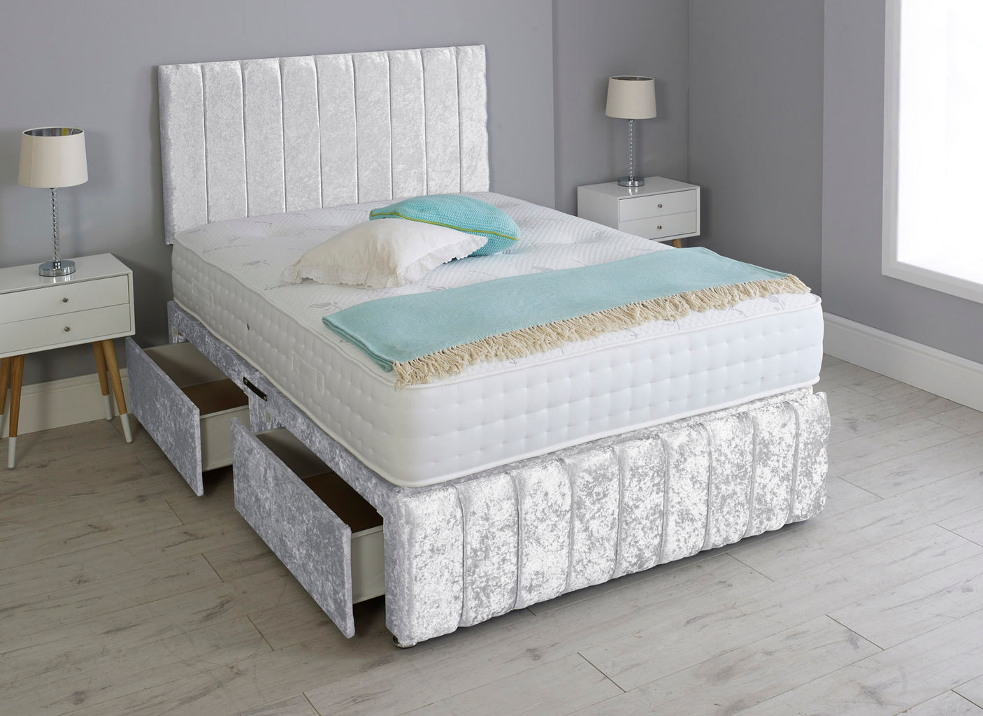 Linear Divan Bed Set With Footboard And Pocket Memory Mattress And Headboard