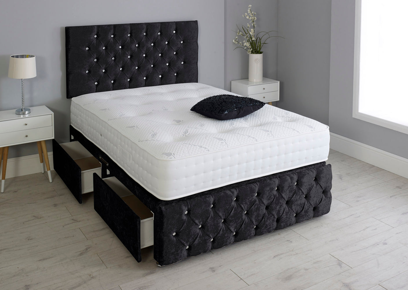 Milly Chesterfield Divan Bed Set With Footboard And Pocket Mattress And Headboard