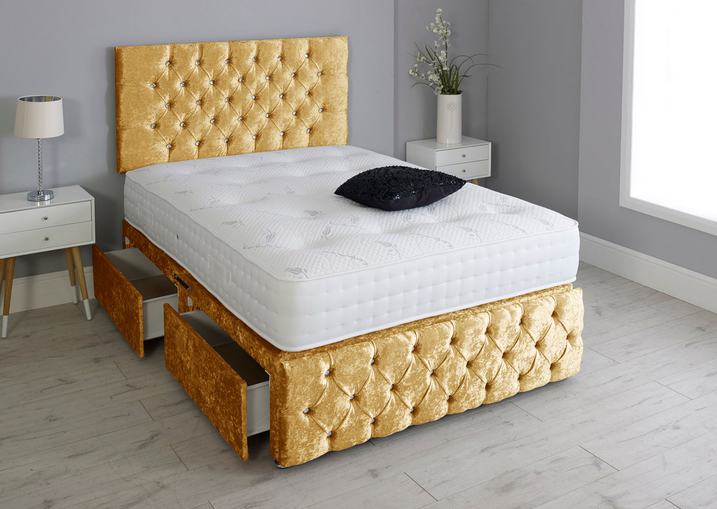 Milly Chesterfield Divan Bed Set With Footboard And Pocket Mattress And Headboard