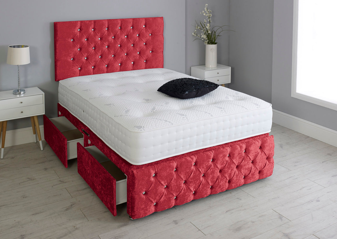 Milly Chesterfield Divan Bed Set With Footboard And Pocket Mattress And Headboard