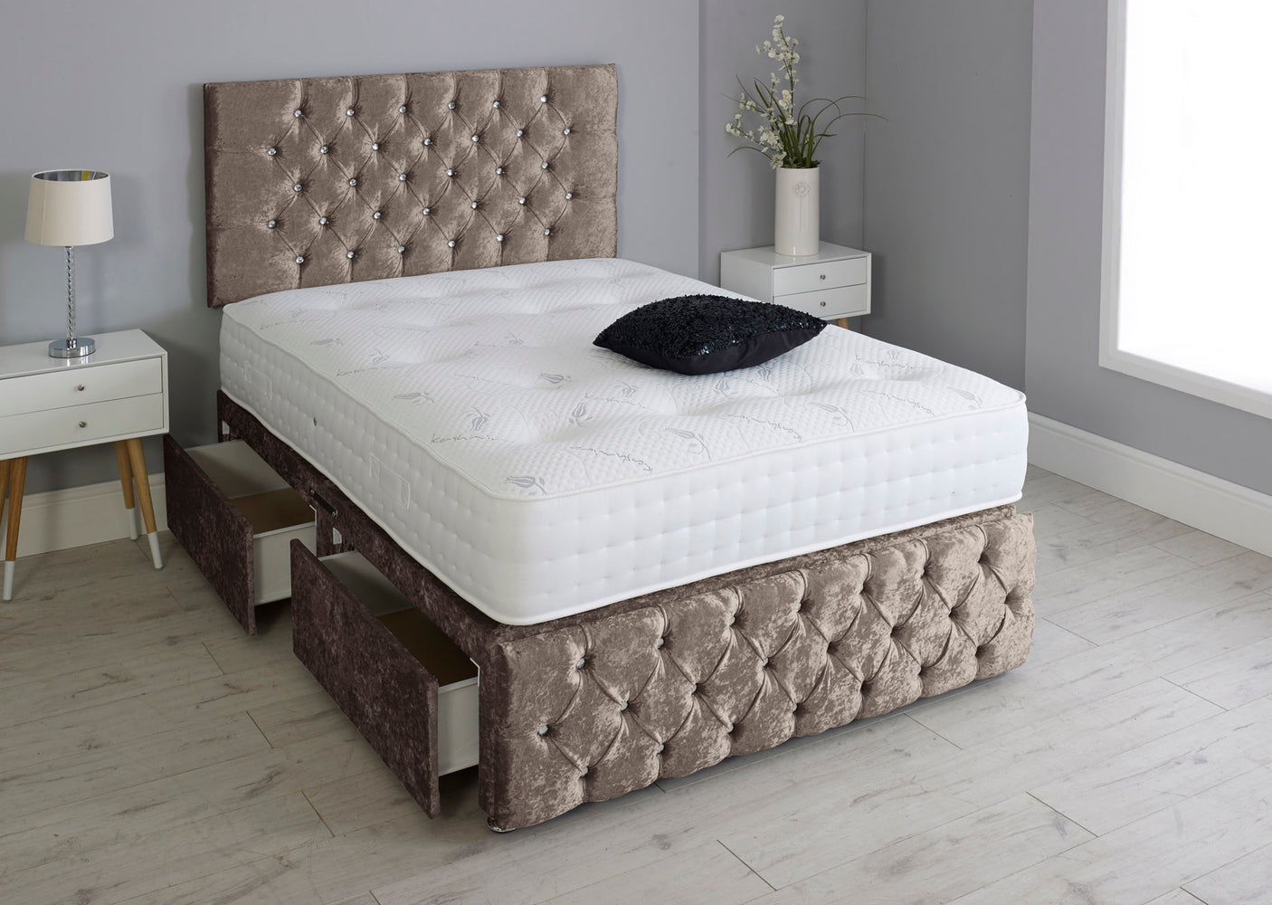 Milly Chesterfield Divan Bed Set With Footboard And Pocket Mattress And Headboard