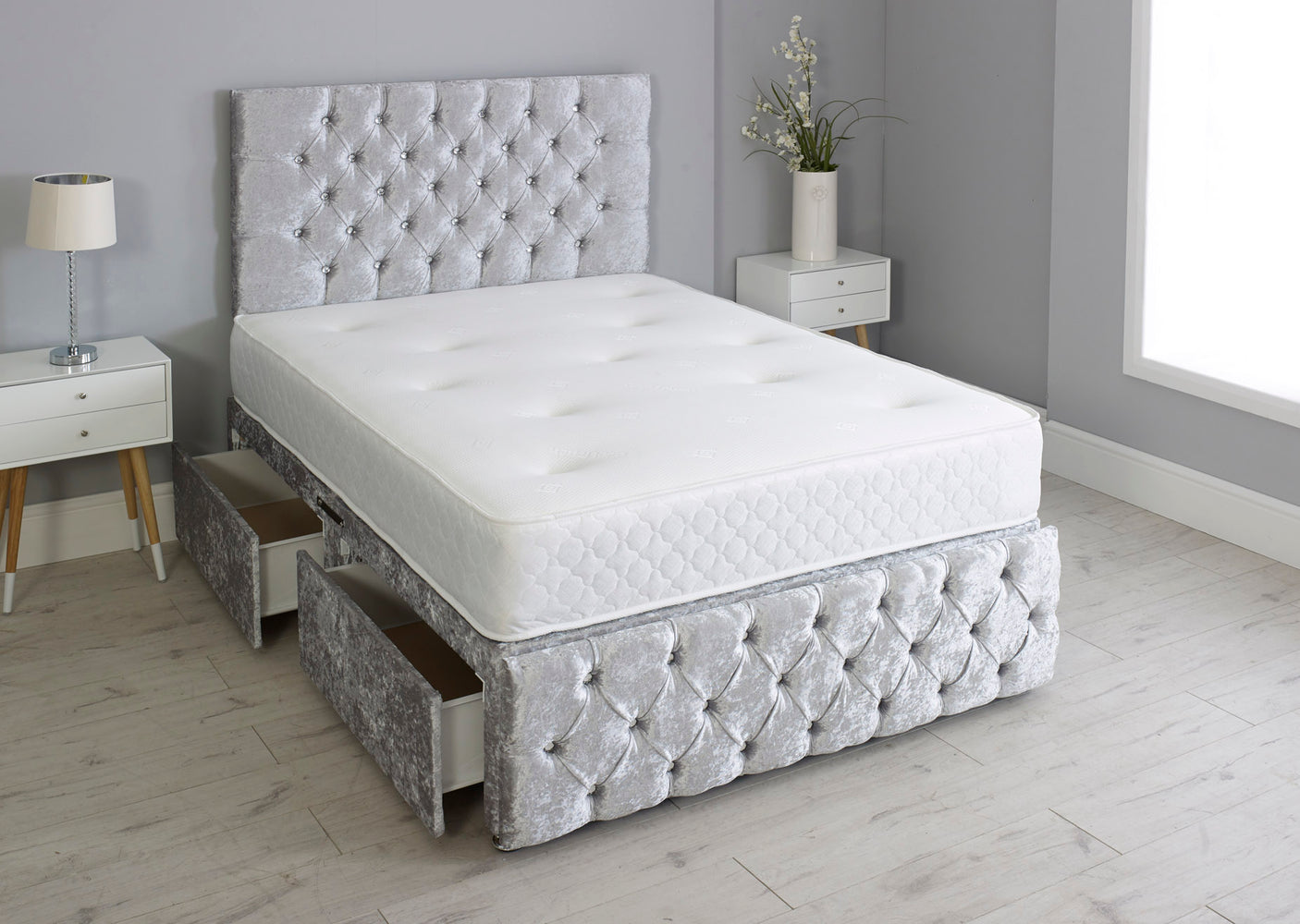 Milly Chesterfield Divan Bed Set With Footboard And Memory Orthopaedic Mattress