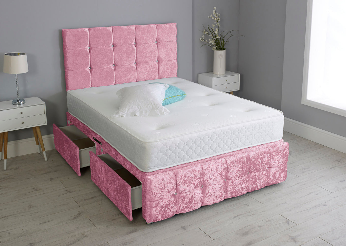Cuboid Cube Divan Bed Set With Footboard And Memory Orthopaedic Mattress