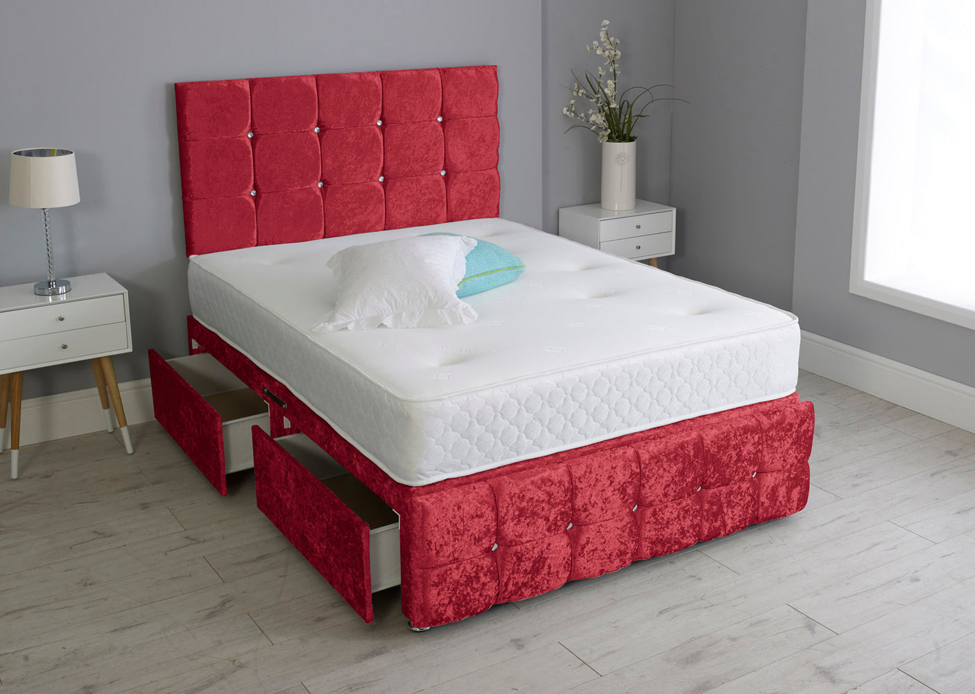 Cuboid Cube Divan Bed Set With Footboard And Memory Orthopaedic Mattress