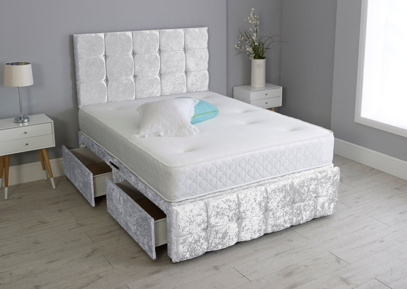Cuboid Cube Divan Bed Set With Footboard And Memory Orthopaedic Mattress