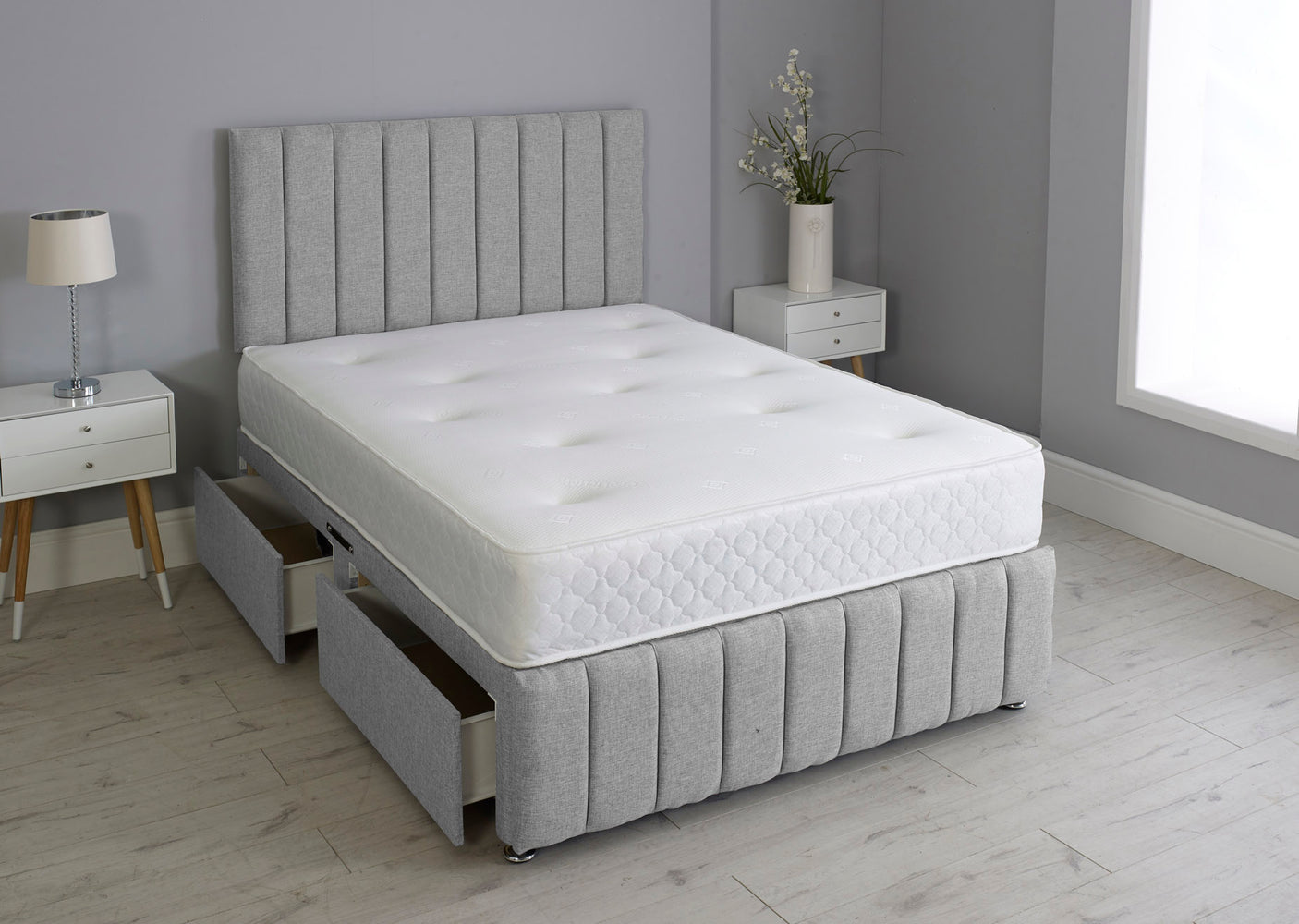 Linear Divan Bed With Footboard And Memory Orthopaedic Mattress