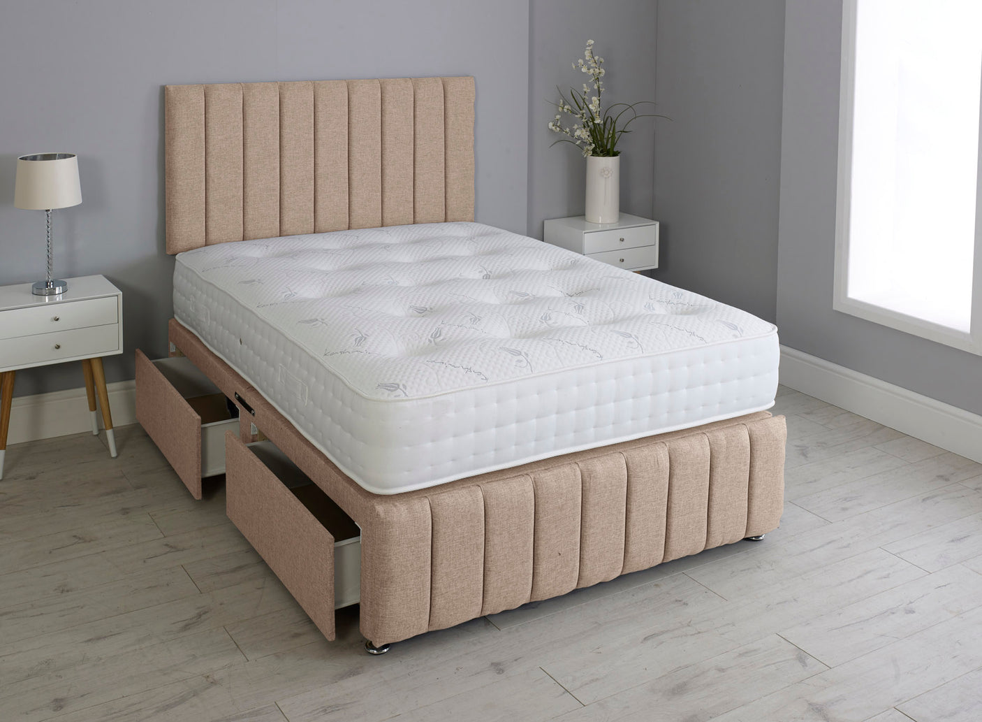 Linear Divan Bed Set With Footboard And Pocket Mattress And Headboard