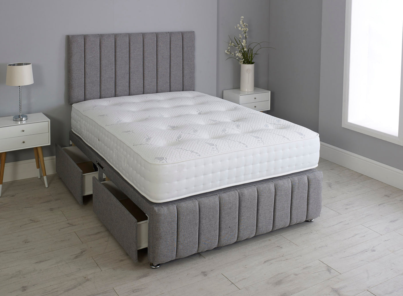 Linear Divan Bed Set With Footboard And Pocket Mattress And Headboard