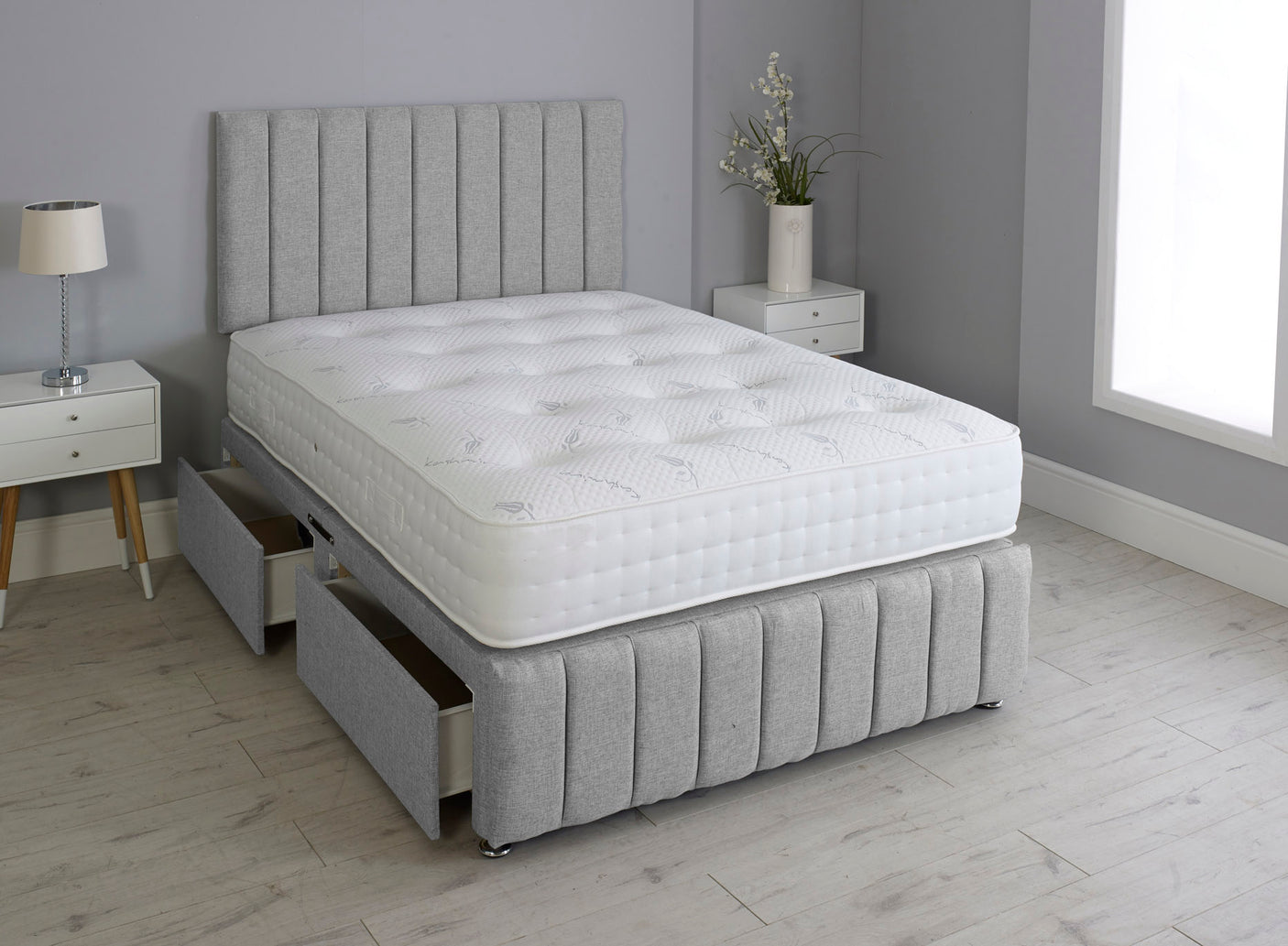 Linear Divan Bed Set With Footboard And Pocket Mattress And Headboard