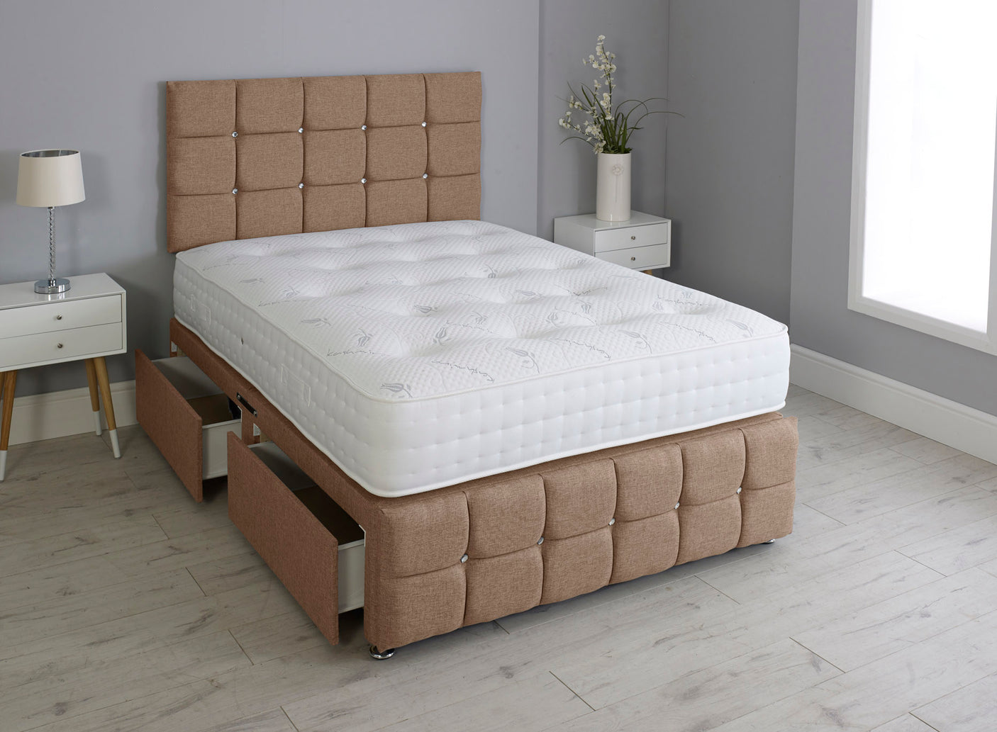 Cuboid Cube Divan Bed With Mattress And Footboard And Pocket Memory Mattress