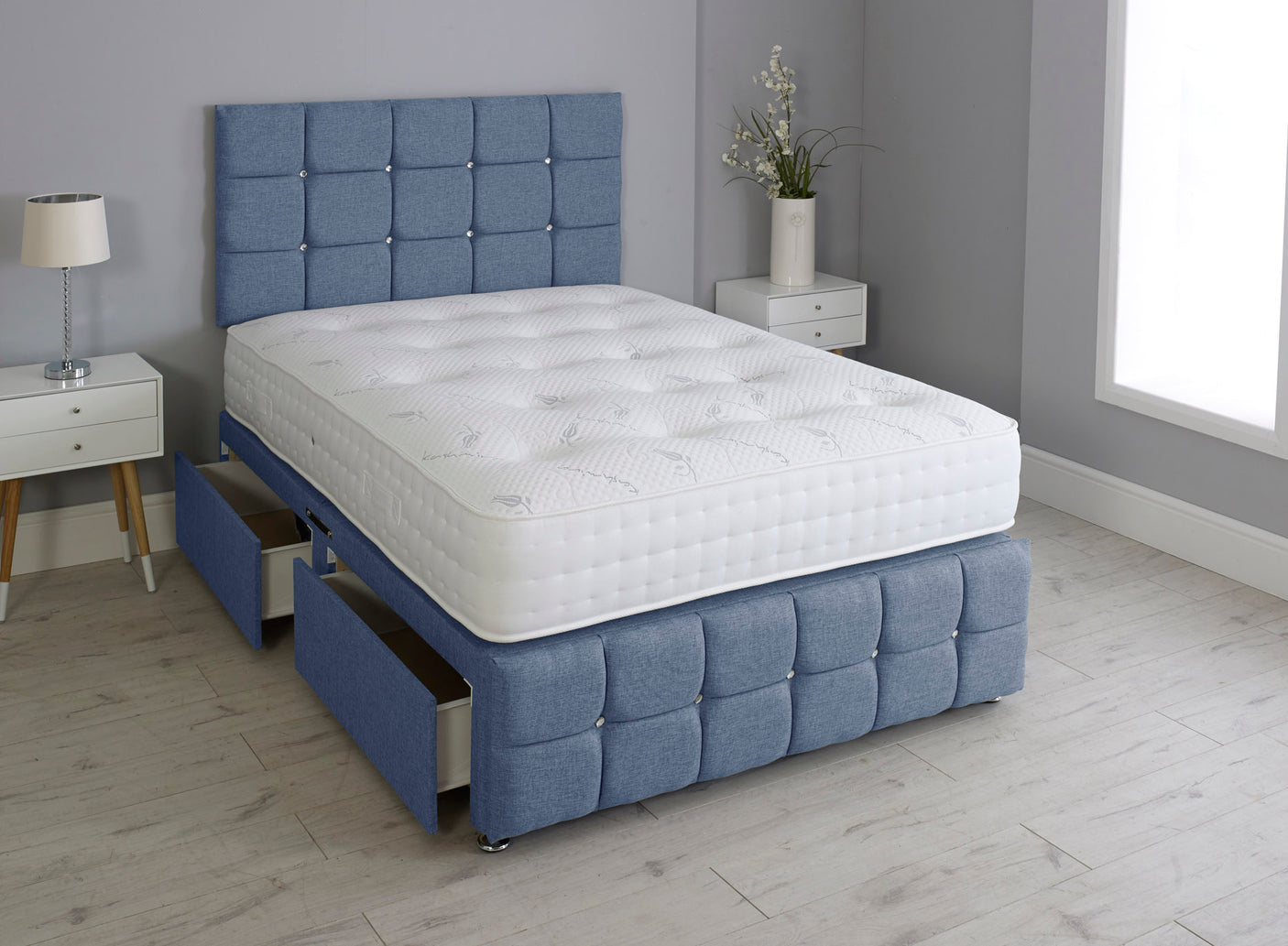 Cuboid Cube Divan Bed With Mattress And Footboard And Pocket Memory Mattress
