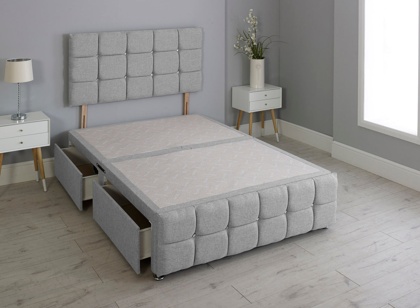 Cuboid Cube Divan Bed Base With Headboard And Footboard