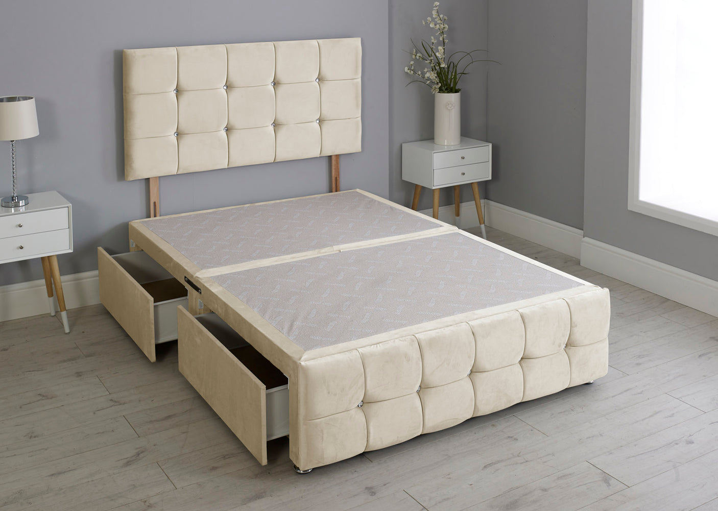 Cuboid Cube Divan Bed Base With Headboard And Footboard