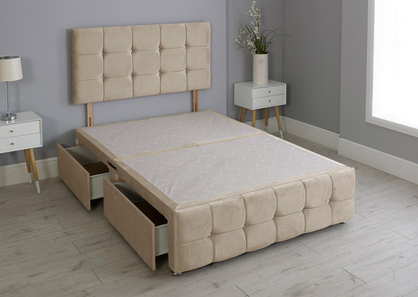Cuboid Cube Divan Bed Base With Headboard And Footboard