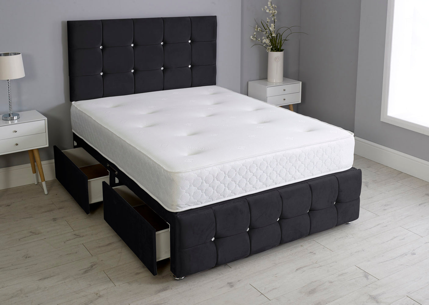 Cuboid Cube Divan Bed Set With Footboard And Memory Orthopaedic Mattress