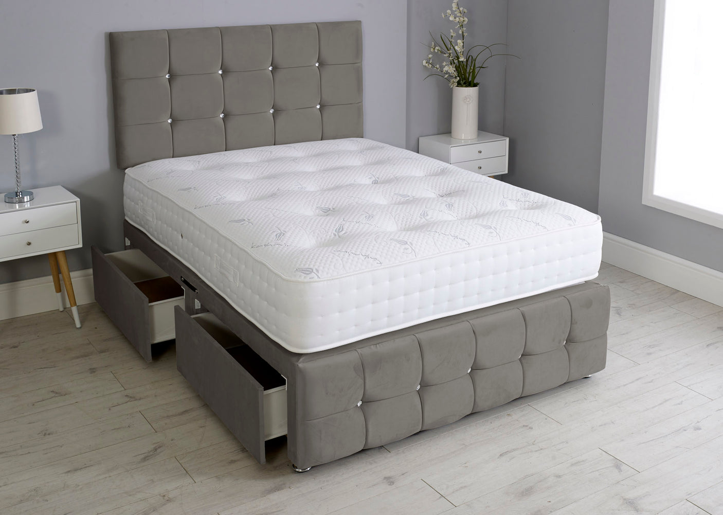 Cuboid Cube Divan Bed With Mattress And Footboard And Pocket Memory Mattress