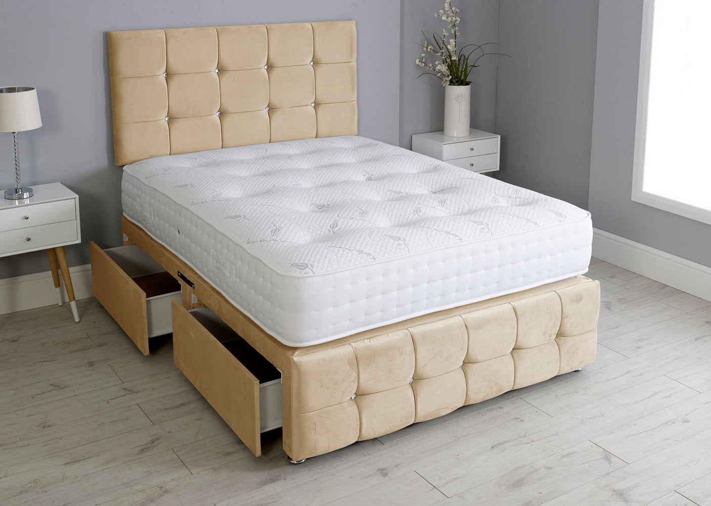 Cuboid Cube Divan Bed With Mattress And Footboard And Pocket Memory Mattress