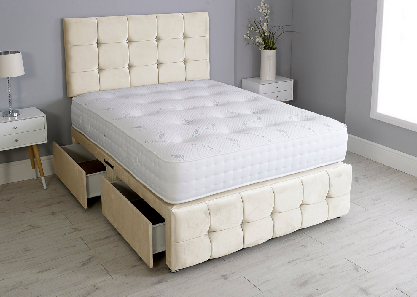 Cuboid Cube Divan Bed With Mattress And Footboard And Pocket Memory Mattress