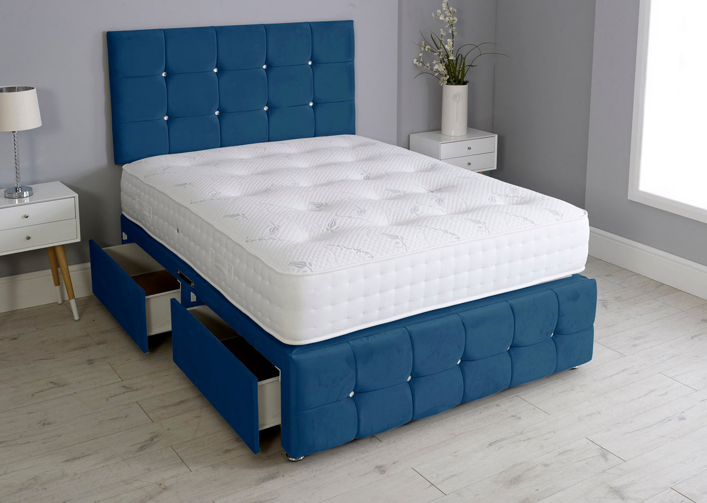 Cuboid Cube Divan Bed With Mattress And Footboard And Pocket Memory Mattress