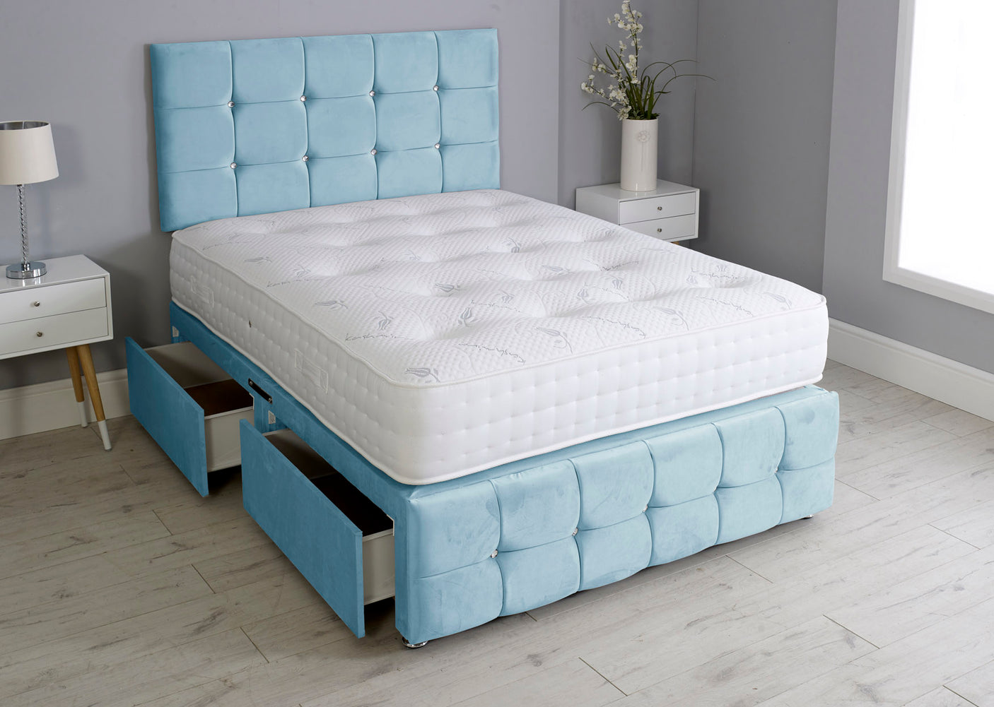 Cuboid Cube Divan Bed With Mattress And Footboard And Pocket Memory Mattress
