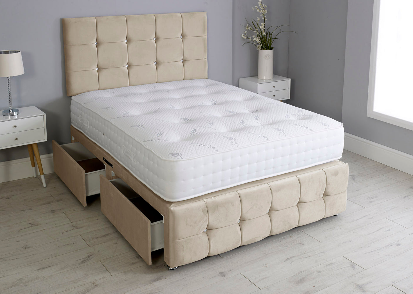 Cuboid Cube Divan Bed With Mattress And Footboard And Pocket Memory Mattress