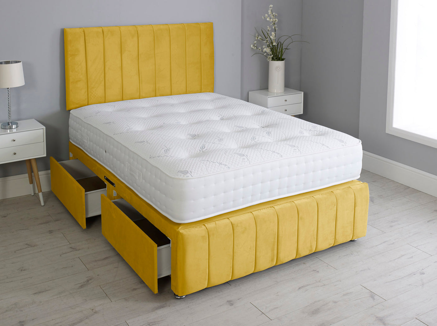 Linear Divan Bed Set With Footboard And Pocket Mattress And Headboard