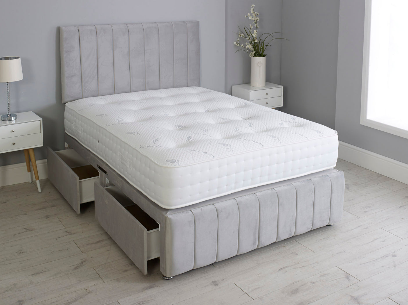 Linear Divan Bed Set With Footboard And Pocket Mattress And Headboard