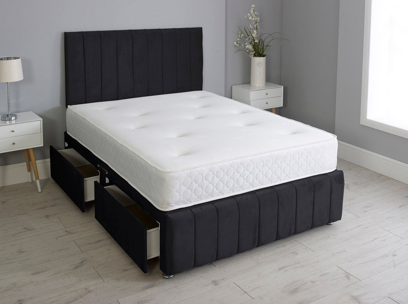 Linear Divan Bed With Footboard And Memory Orthopaedic Mattress
